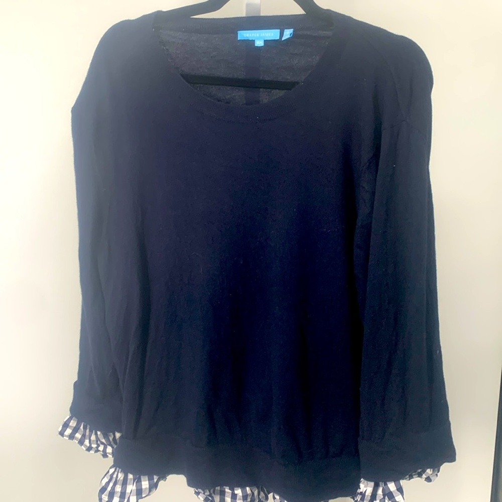 Draper James navy with gigham trim sweater size 2X wool/cotton blend